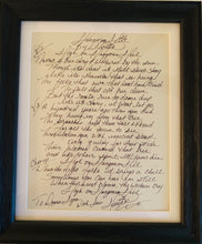 FRAMED SIGNED HANDWRITTEN LYRIC SHEET - YOUR CHOICE OF SONG